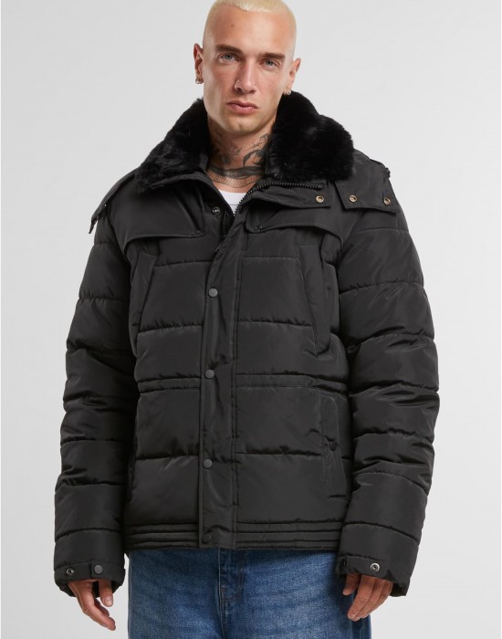 Мъжко Пухено Яке Puffer Jacket With Detachable Fur Collar black XXL