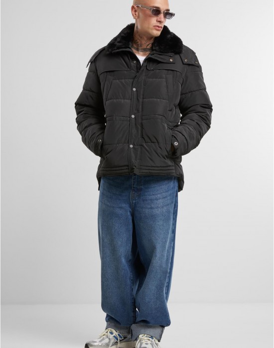 Мъжко Пухено Яке Puffer Jacket With Detachable Fur Collar black XXL