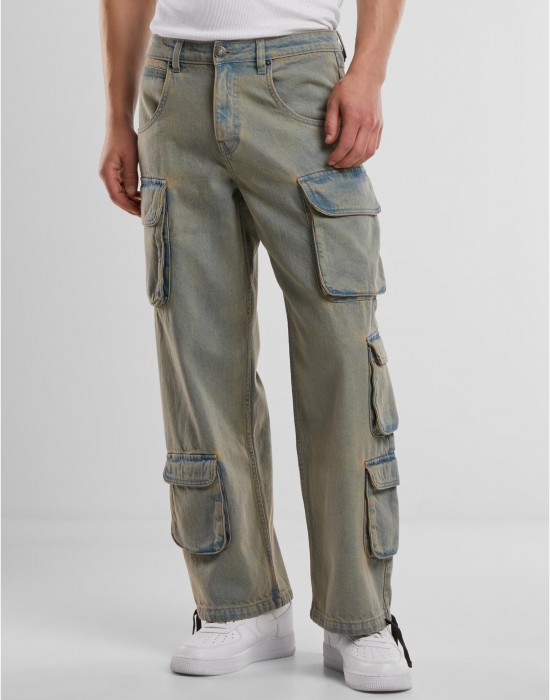 Мъжки Дънки Multi Pocket Denim Cargo new light blue dirty washed 38