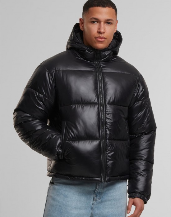 Мъжко Пухено Яке Shiny Puffer Jacket With Hood black XXL