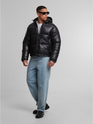 Мъжко Пухено Яке Shiny Puffer Jacket With Hood black XXL