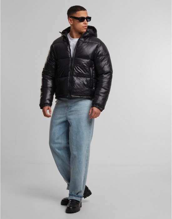 Мъжко Пухено Яке Shiny Puffer Jacket With Hood black XXL
