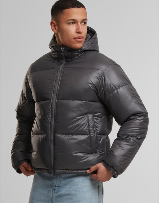 Мъжко Пухено Яке Shiny Puffer Jacket With Hood magnet XXL