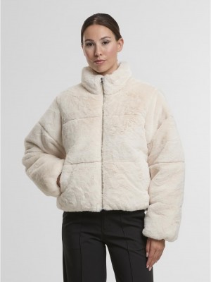 Мъжко Пухено Яке Ladies Short Faux Fur Puffer Jacket whitesand XS