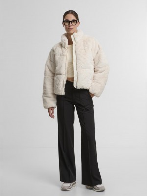 Мъжко Пухено Яке Ladies Short Faux Fur Puffer Jacket whitesand XS