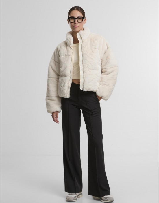 Мъжко Пухено Яке Ladies Short Faux Fur Puffer Jacket whitesand XS