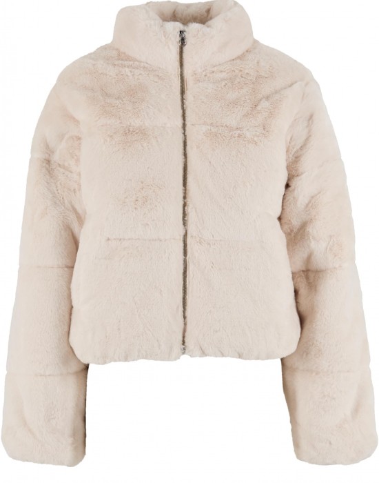 Мъжко Пухено Яке Ladies Short Faux Fur Puffer Jacket whitesand XS