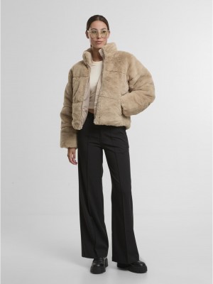 Мъжко Пухено Яке Ladies Short Faux Fur Puffer Jacket wetsand XS