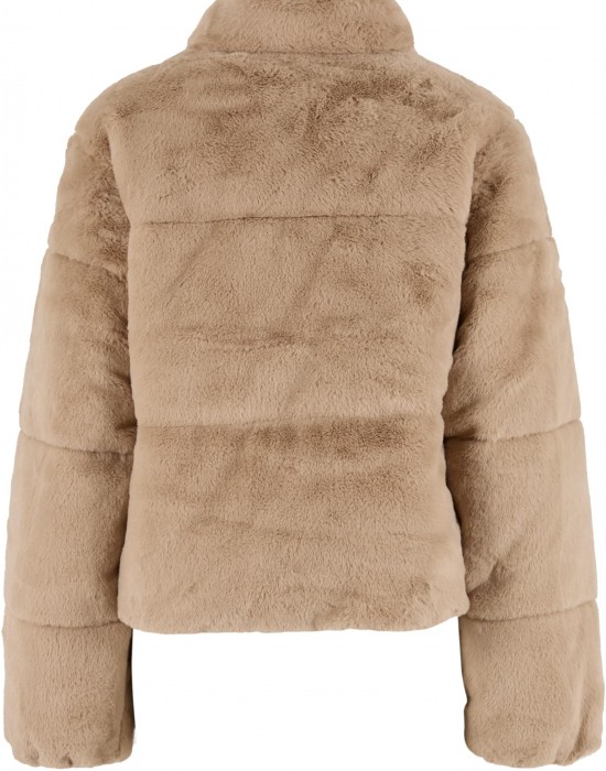 Мъжко Пухено Яке Ladies Short Faux Fur Puffer Jacket wetsand XS