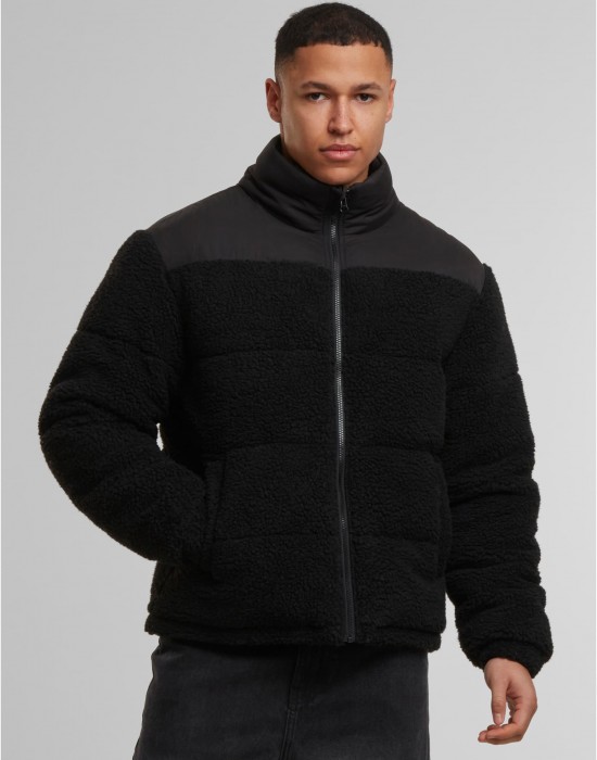 Мъжко Пухено Яке Fabric Mix Teddy Puffer Jacket black XXL