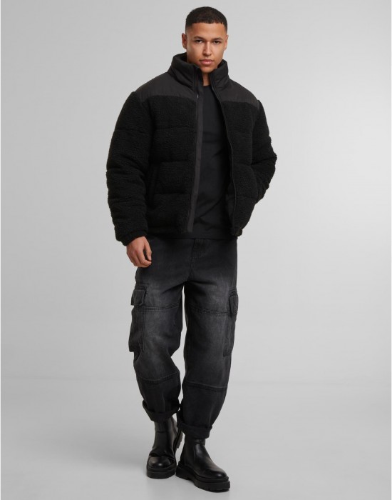 Мъжко Пухено Яке Fabric Mix Teddy Puffer Jacket black XXL