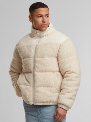 Мъжко Пухено Яке Fabric Mix Teddy Puffer Jacket whitesand XXL