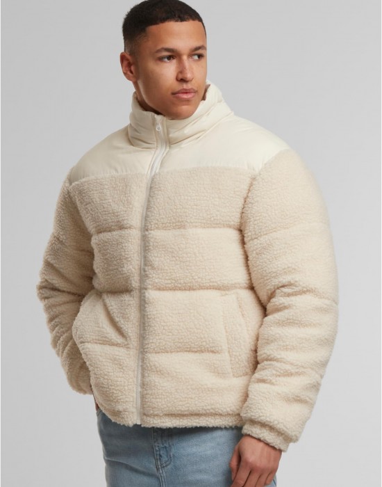 Мъжко Пухено Яке Fabric Mix Teddy Puffer Jacket whitesand XXL