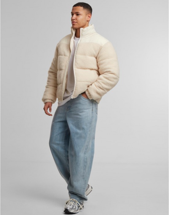Мъжко Пухено Яке Fabric Mix Teddy Puffer Jacket whitesand XXL