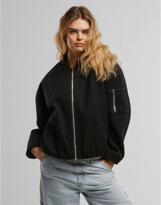 Дамско Бомбър ЯкеLadies Faux Wool Bomber Jacket black XXL