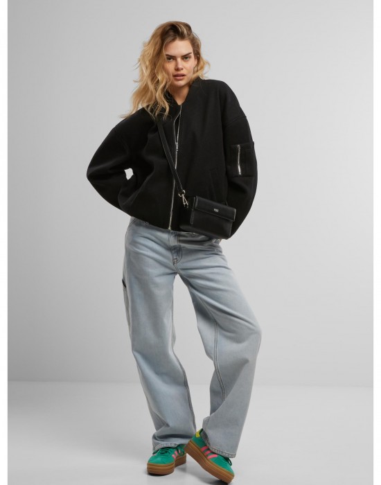 Дамско Бомбър ЯкеLadies Faux Wool Bomber Jacket black XXL