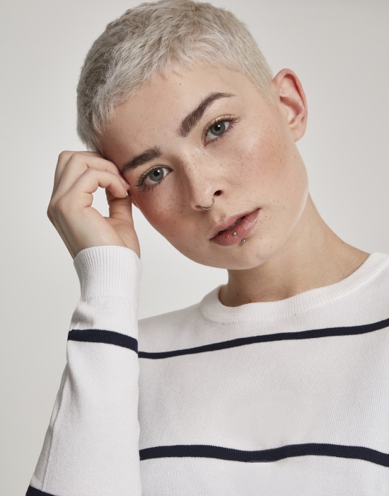 Дамска къса блуза в бяло Urban Classics Ladies Short Striped Sweater