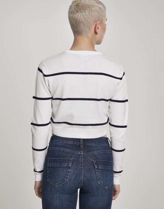 Дамска къса блуза в бяло Urban Classics Ladies Short Striped Sweater
