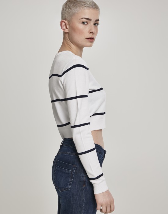 Дамска къса блуза в бяло Urban Classics Ladies Short Striped Sweater