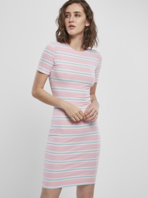 Дамска рокля в розово и синьо Urban Classics Ladies Stretch Stripe Dress 