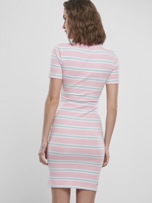 Дамска рокля в розово и синьо Urban Classics Ladies Stretch Stripe Dress 