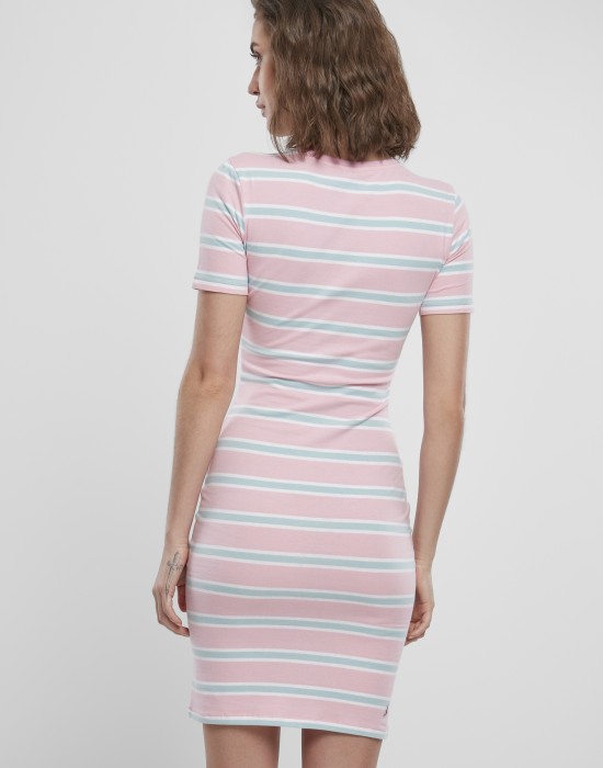 Дамска рокля в розово и синьо Urban Classics Ladies Stretch Stripe Dress 
