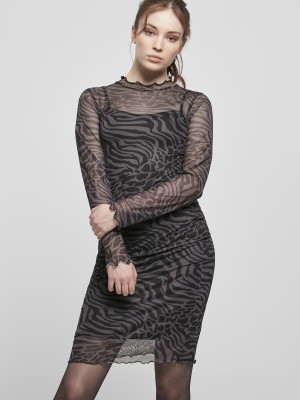 Дамска двуслойна рокля в черен цвят Urban Classics  Ladies AOP Double Layer Dress 