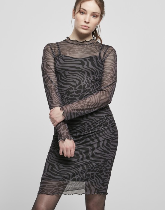 Дамска двуслойна рокля в черен цвят Urban Classics  Ladies AOP Double Layer Dress 