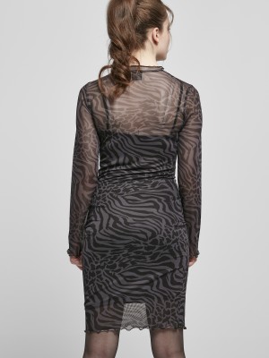 Дамска двуслойна рокля в черен цвят Urban Classics  Ladies AOP Double Layer Dress 