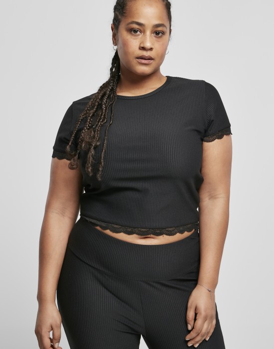 Дамска тениска с дантела в черен цвят Ladies Tee black