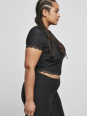 Дамска тениска с дантела в черен цвят Ladies Tee black