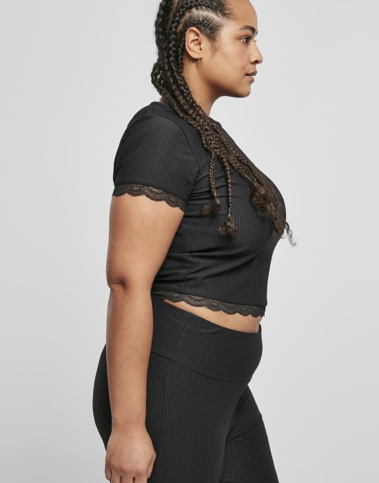 Дамска тениска с дантела в черен цвят Ladies Tee black