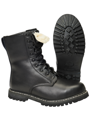 Бойни кубинки естествена кожа с подплата в черно Brandit Para Boot