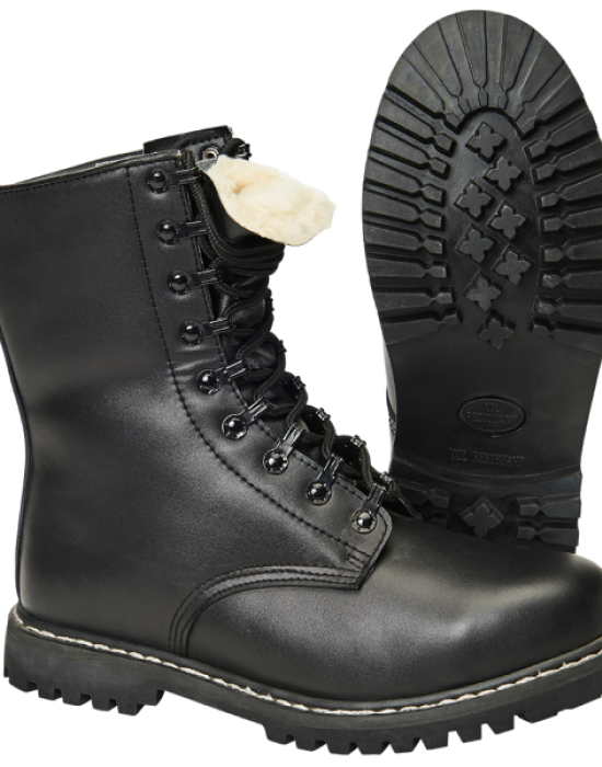 Бойни кубинки естествена кожа с подплата в черно Brandit Para Boot