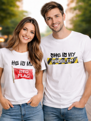 Тениска за двойки He is my red flag, She is my problem