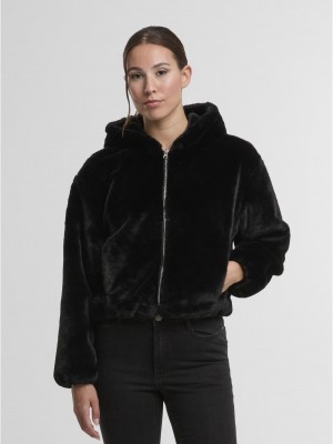 Суичър Ladies Full Zip Faux Fur Hoodie black XS