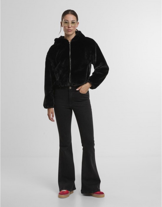 Суичър Ladies Full Zip Faux Fur Hoodie black XS