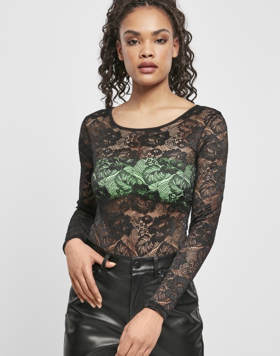 Дамско дантелено боди в черен цвят Urban Classics