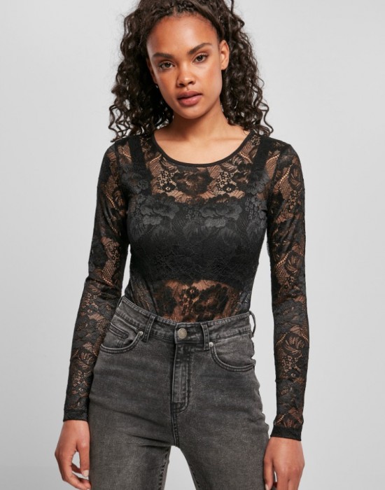 Дамско дантелено боди в черен цвят Urban Classics