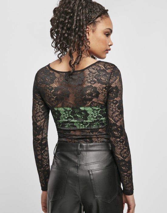 Дамско дантелено боди в черен цвят Urban Classics