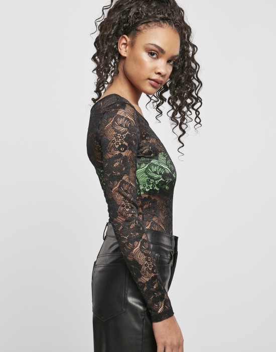 Дамско дантелено боди в черен цвят Urban Classics