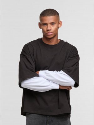 Тениска с дълъг ръкав DEF DOUBLE Longsleeves jetblack/brightwhite XXL