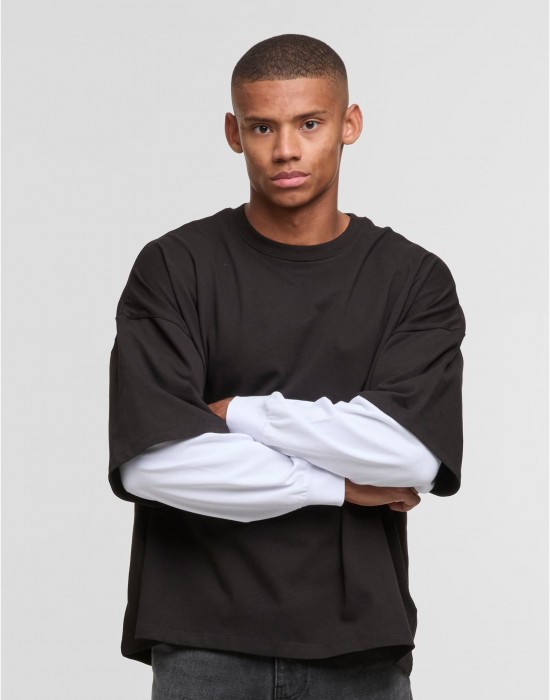 Тениска с дълъг ръкав DEF DOUBLE Longsleeves jetblack/brightwhite XXL