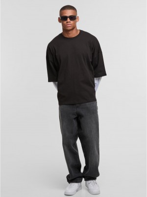 Тениска с дълъг ръкав DEF DOUBLE Longsleeves jetblack/brightwhite XXL