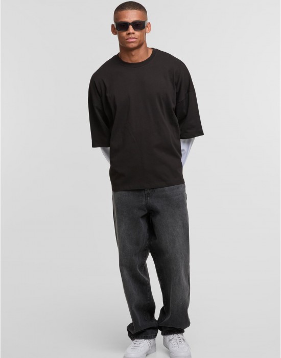 Тениска с дълъг ръкав DEF DOUBLE Longsleeves jetblack/brightwhite XXL