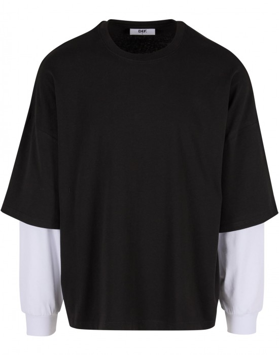 Тениска с дълъг ръкав DEF DOUBLE Longsleeves jetblack/brightwhite XXL