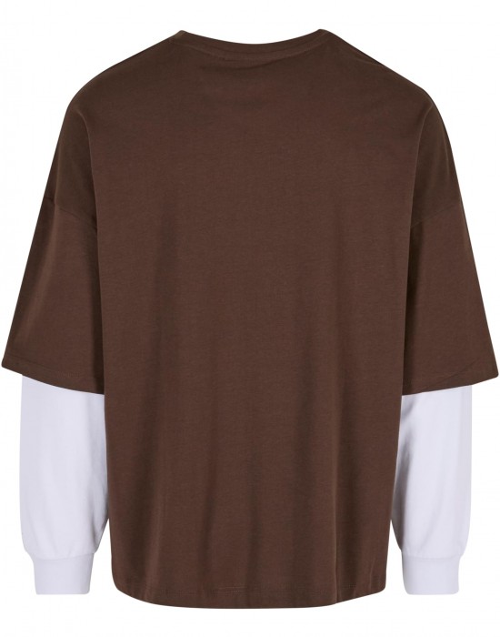 Тениска с дълъг ръкав DEF DOUBLE Longsleeves chocolatebrown/brightwhite XXL