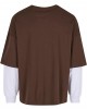 Тениска с дълъг ръкав DEF DOUBLE Longsleeves chocolatebrown/brightwhite XXL