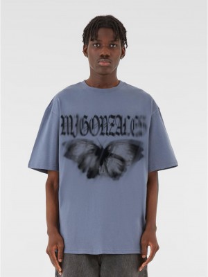 Овърсайз тениска MJG Heavy Oversized Tee - BUTTERFLY ILLUSION vintage blue XXL