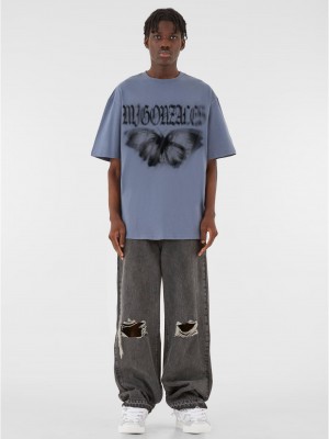 Овърсайз тениска MJG Heavy Oversized Tee - BUTTERFLY ILLUSION vintage blue XXL